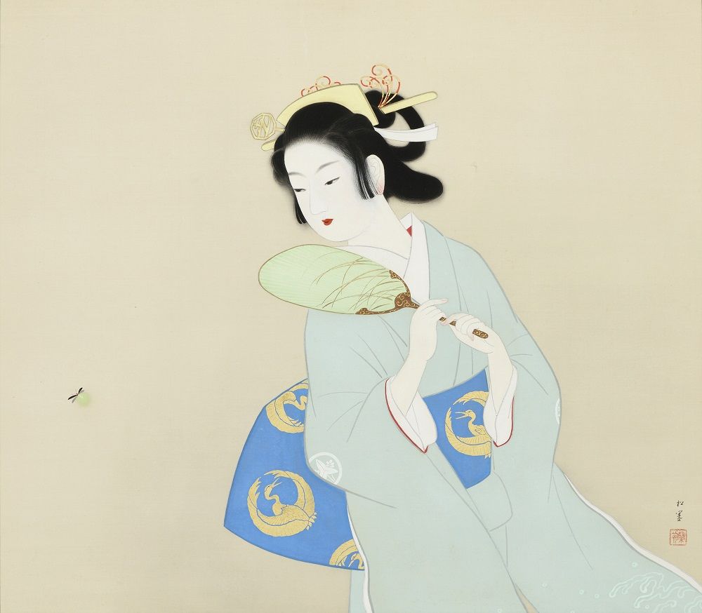 日本画・美人画の巨匠 上村松園 萩の露 女性初文化勲章受章 - 絵画 