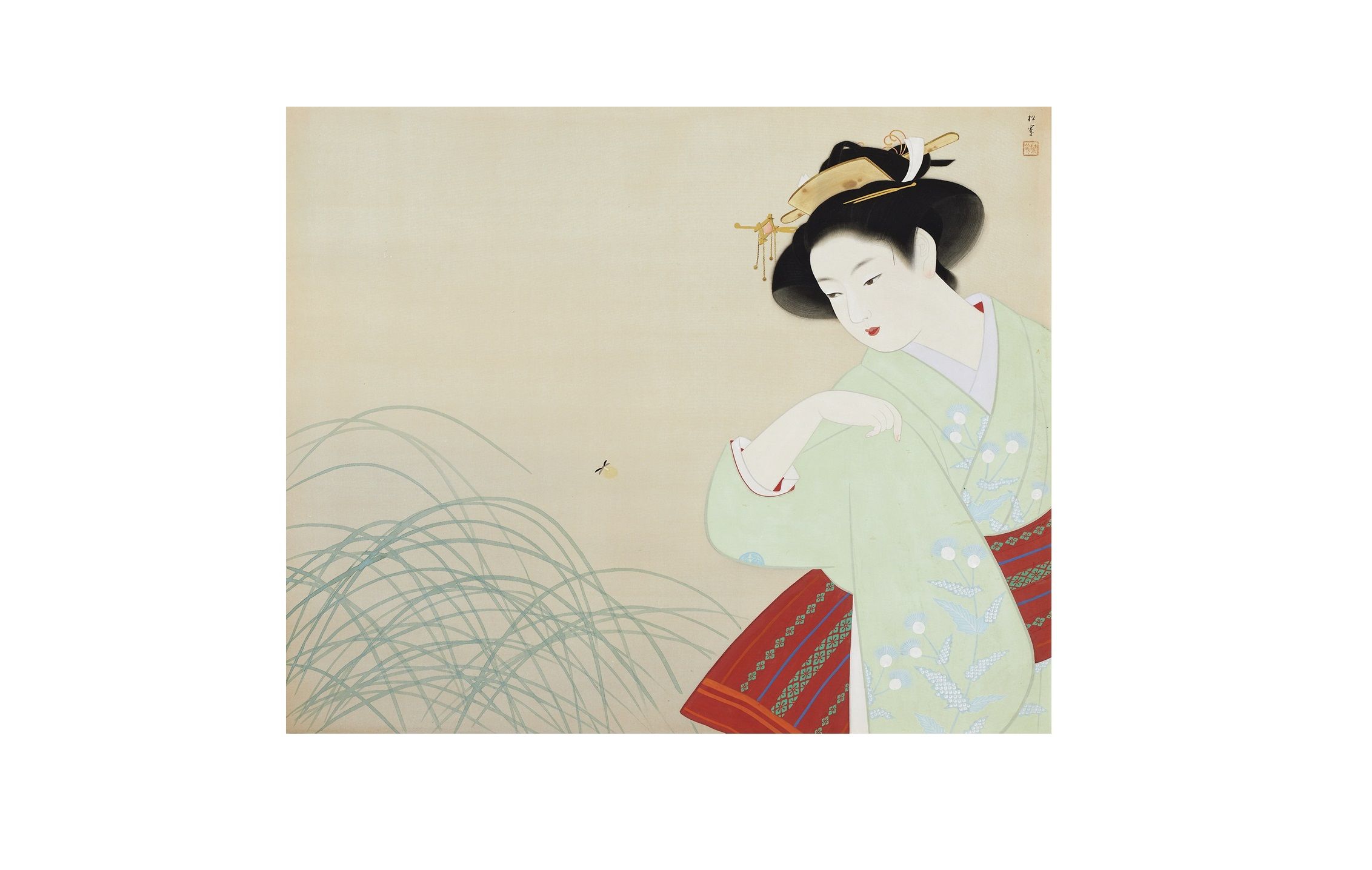 卸売 上村松園 舞子 芸者 水彩 大型額装 浮世絵日本画 印刷ではなく人