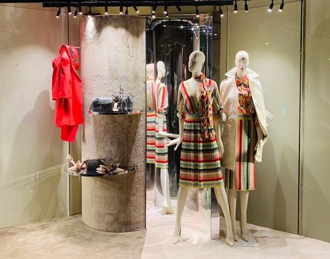 Boutique, Mannequin, Display window, Fashion, Display case, Room, Retail, Tartan, Design, Textile, 