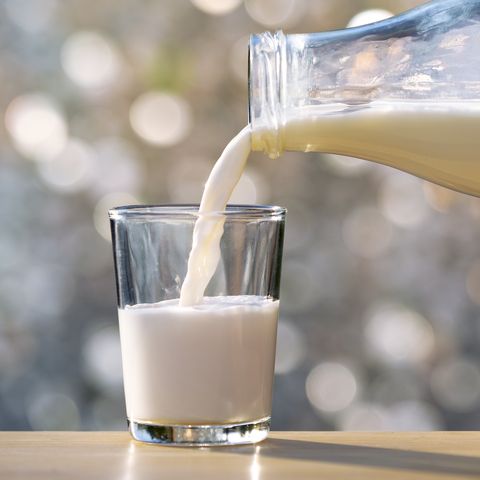 filling of a glass of milk in a glass glass with natural light