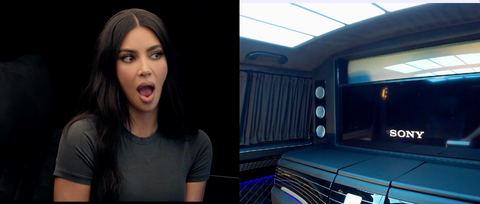 kim kardashian gasping at the sony tv in her new car