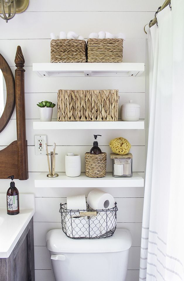 bathroom shelves and storage