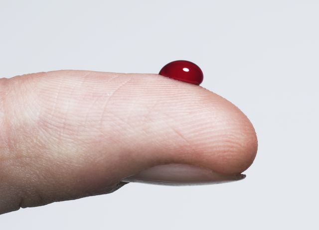 finger with a bead of blood