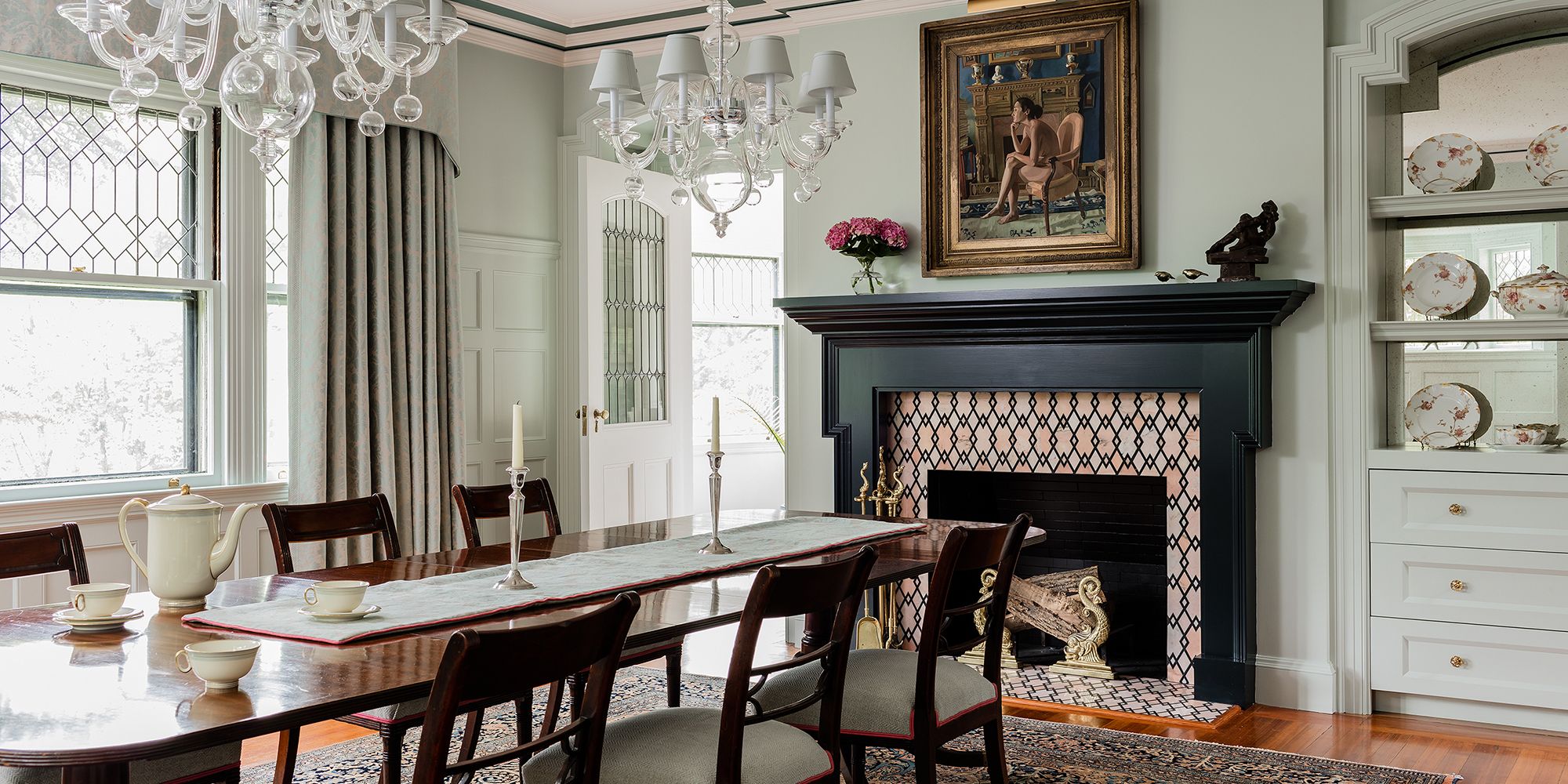 fireplace in the dining room