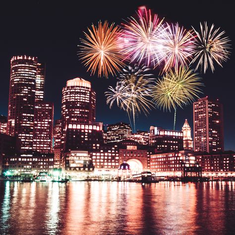 colorful fireworks exploding in the sky in boston