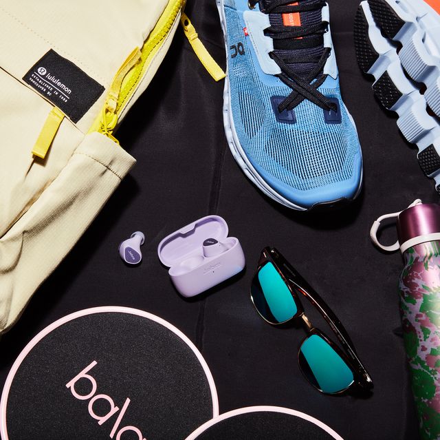 lululemon backpack, jabra earbuds, bala sliders, roka unglasses, oncloud cloudstratus running shoes, avana water bottle
