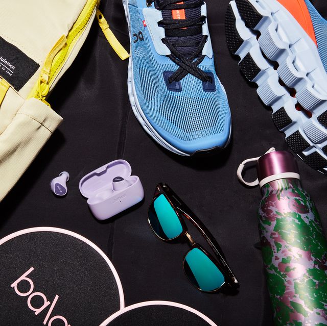 lululemon backpack, jabra earbuds, bala sliders, roka unglasses, oncloud cloudstratus running shoes, avana water bottle
