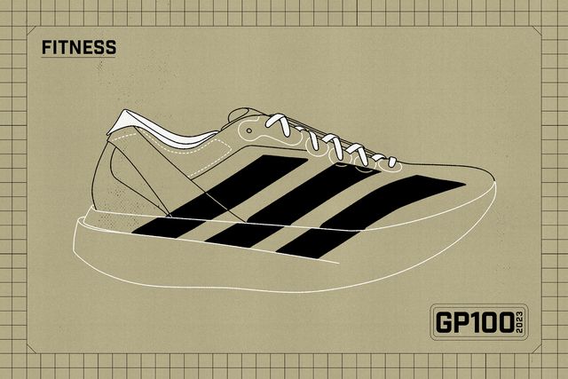 an illustration of a sneaker with a badge that says fitness and gp100 2023