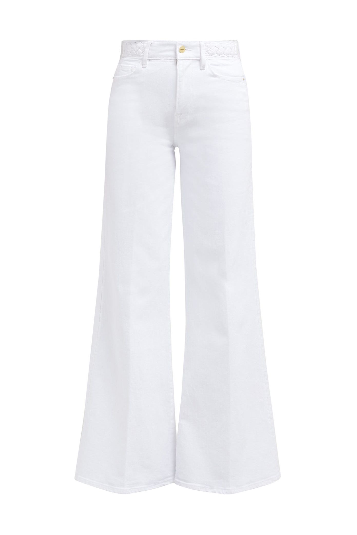 white flare denim jeans