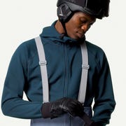 fleece innovation a man wearing a blue fleece and a ski helmet