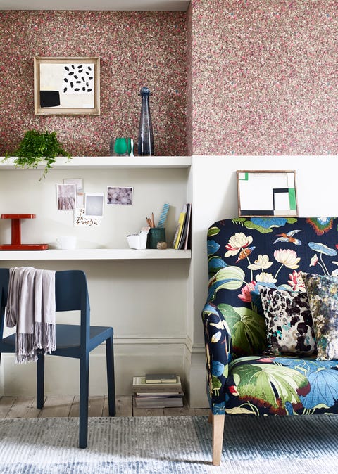 Study or home office with floral wallpaper feature wall study or home office with floral wallpaper feature wall