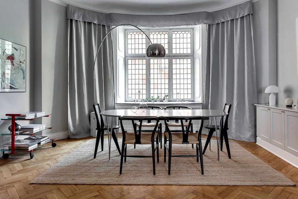 arc lamp over dining table