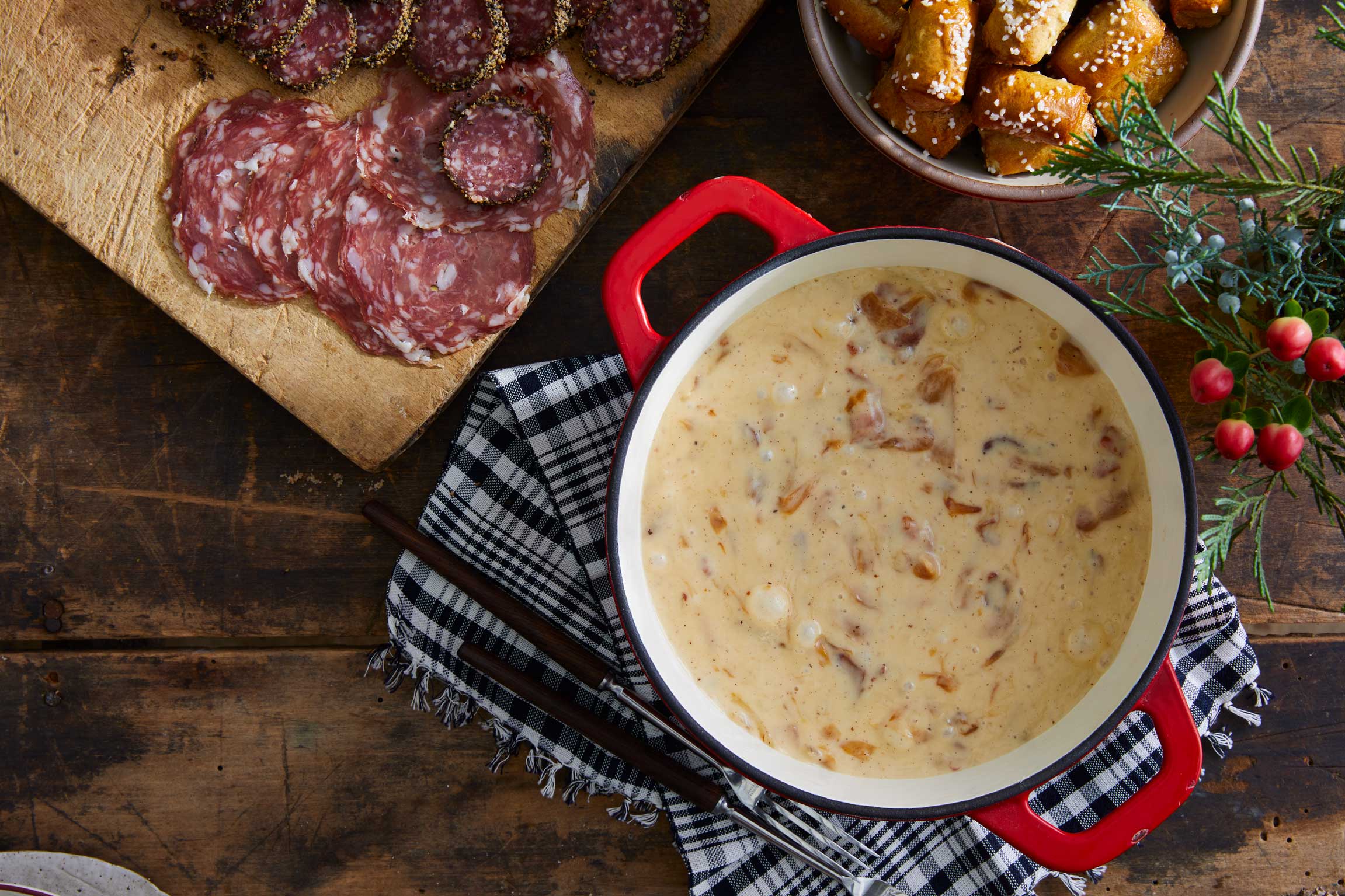 Step Up Your Friendsgiving Game with Caramelized Onion, Bacon, and Gruyère Fondue