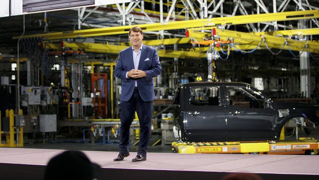 ford president and ceo jim farley speaks at the launch event for the ford f 150 lightning at the rouge electric vehicle center in dearborn, michigan on tuesday, april 26, 2022 due to high demand, the current model year is no longer available for retail order contact your dealer for more information