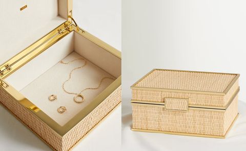 aerin鑲金邊藤編珠寶盒