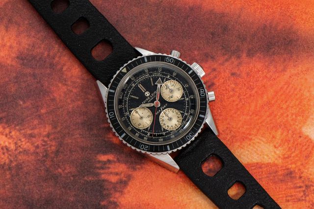 black vintage favre leuba sea sky chronograph watch