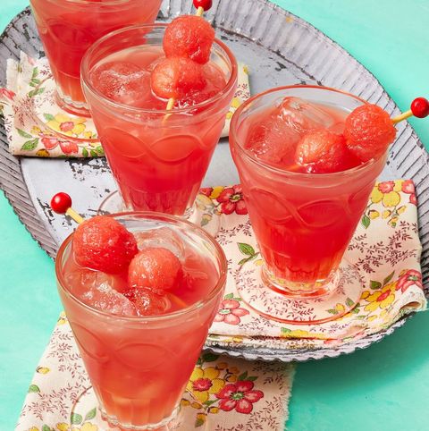 watermelon wine coolers on floral napkins
