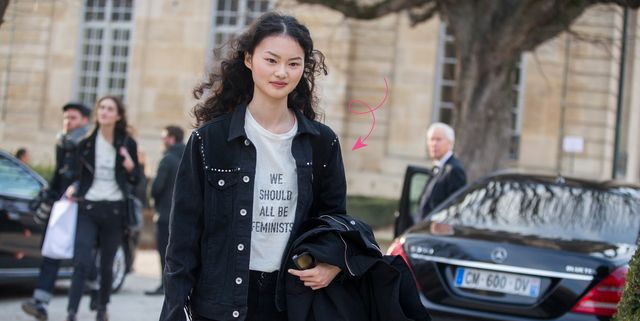 paris, france   january 23  cong he wears a "we should all be feminist" dior shirt at the dior couture show at musee rodin on january 23, 2017 in paris, france  photo by melodie jenggetty images
