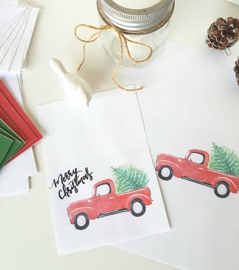 printable red truck holiday card