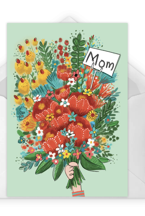 free printable mothers day cards card with a cartoon bouquet