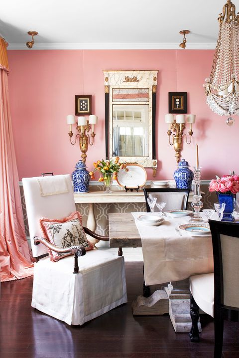 pink dining room with french country formal style