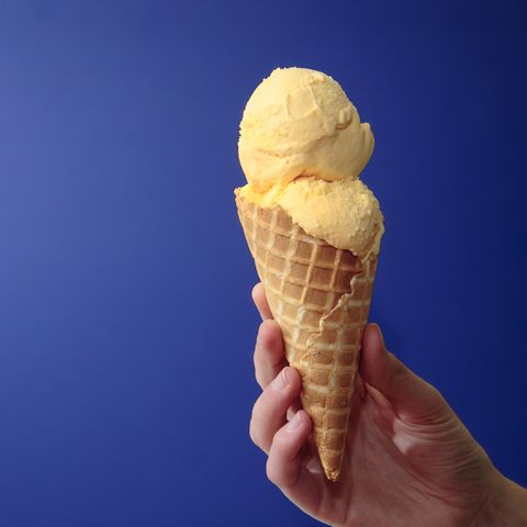 French Vanilla Ice Cream on Blue with Space for Copy