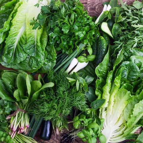 fresh organic homegrown herbs and leaf vegetables background