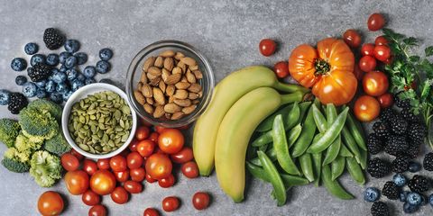 Fresh vegetables, fruits, and nuts