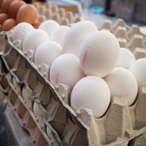 fresh white and brown eggs