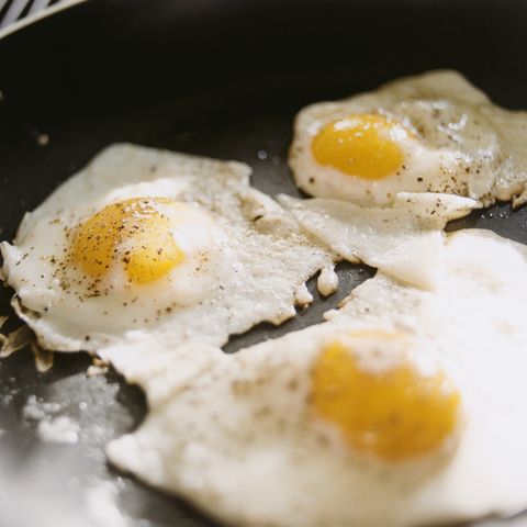 fried eggs in frying pan