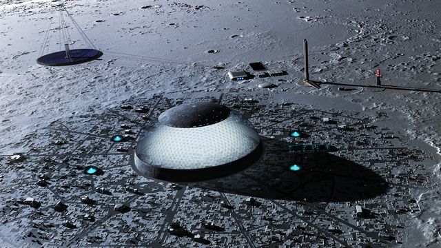 future city on the moon, illustration