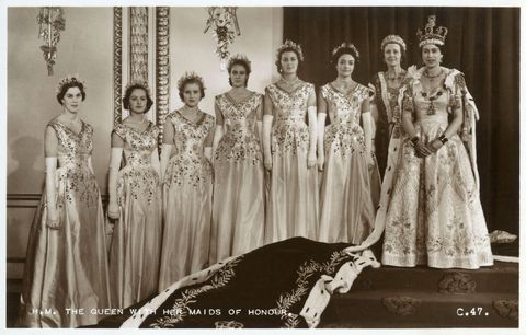 g3bxrd Coronation of Queen Elizabeth II on June 2, 1953, her ladies-in-waiting from left to right Lady Moira Campbell, 22, daughter of the 4th Duke of Abercorn, Lady Jane Wayne Tempest Stewart, 20, daughter of the 8th Marquess of Londonderry, lady
