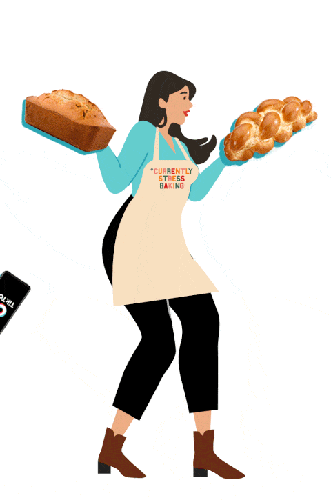 gal with iphone and bread
