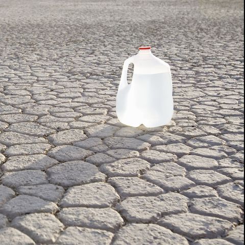 Gallon jug of water in desert
