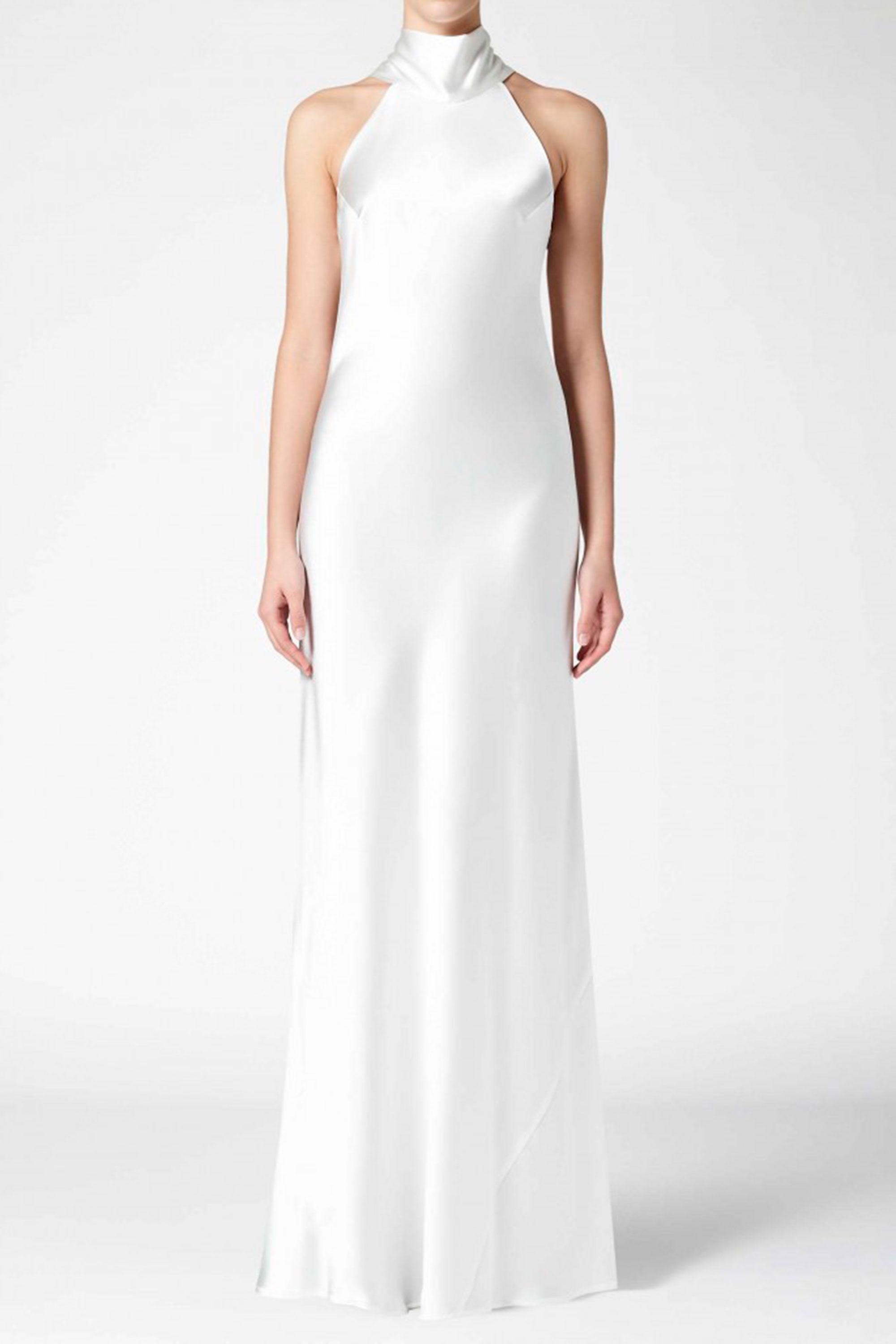 White High Neck Floor Length Dress