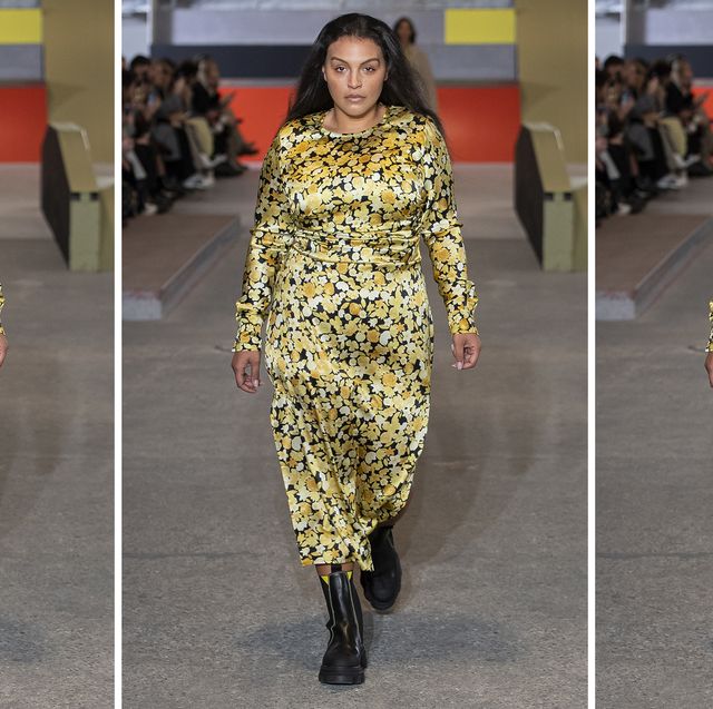 model paloma elsesser walks on the ganni runway to illustrate a roundup of the best plus size clothing 2022