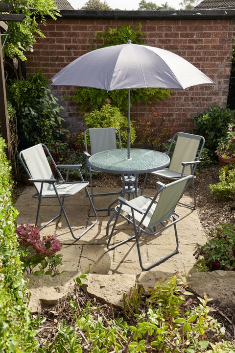 garden patio with table and chairs