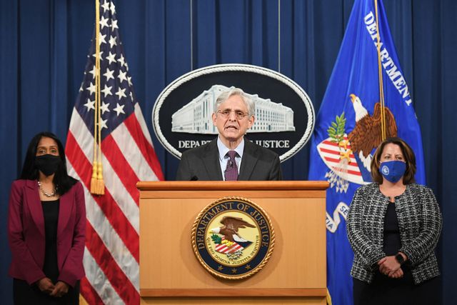 us attorney general merrick garland speaks at the department of justice in washington, dc on april 26, 2021 photo by mandel ngan  pool  afp photo by mandel nganpoolafp via getty images