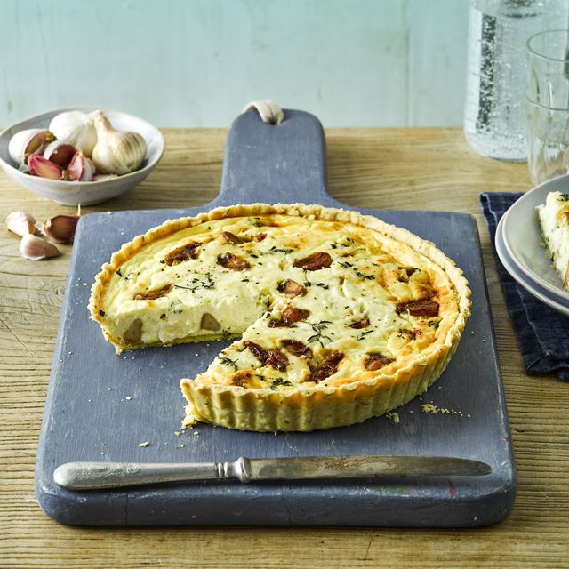 sticky garlic thyme and goats cheese tart