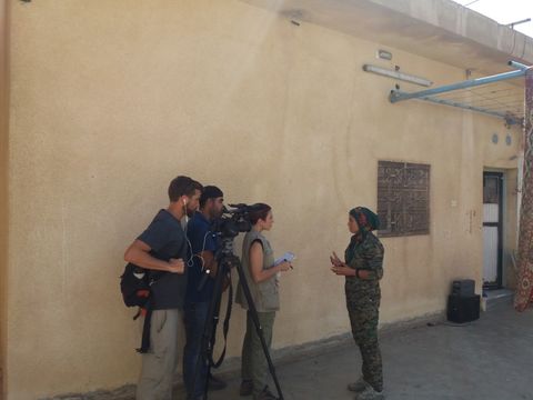 interviewing klara, one of the commanders of the women’s protection units in august 2017, with my colleagues kamiran sadoun and jon gerberg from pbs