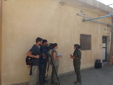 interviewing klara, one of the commanders of the women’s protection units in august 2017, with my colleagues kamiran sadoun and jon gerberg from pbs