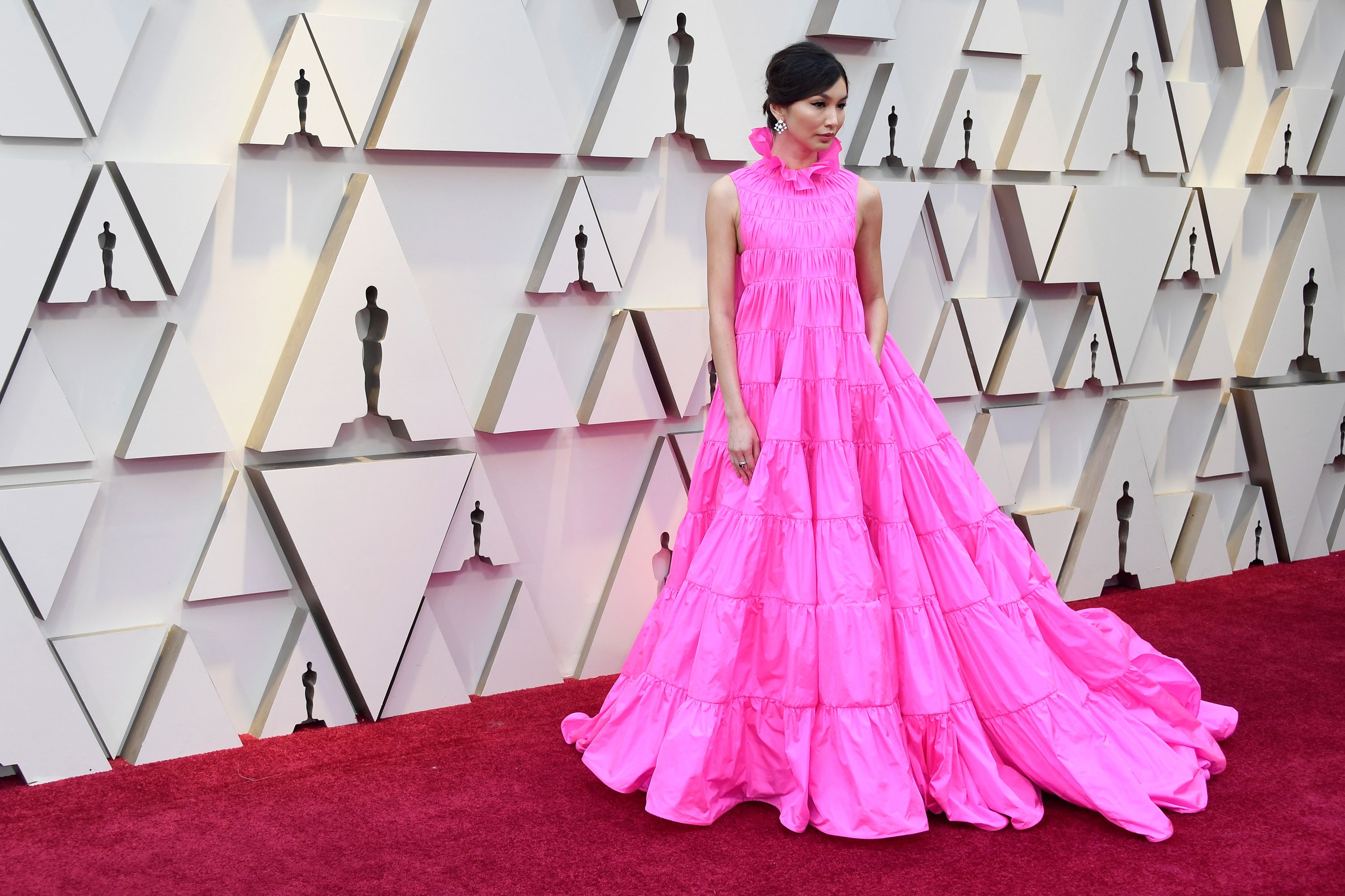 Gemma Chan's parachute pink dress is an 