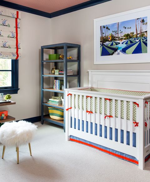 blue and red gender neutral nursery design