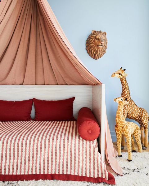 red and blue gender neutral baby room design