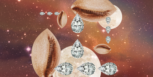 collage style eyes cry diamond tears in a dark starry sky with two full moons