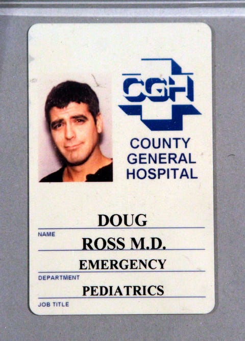 george clooneys name tag for the show er a new tv exhibition from warner bros at the paley center