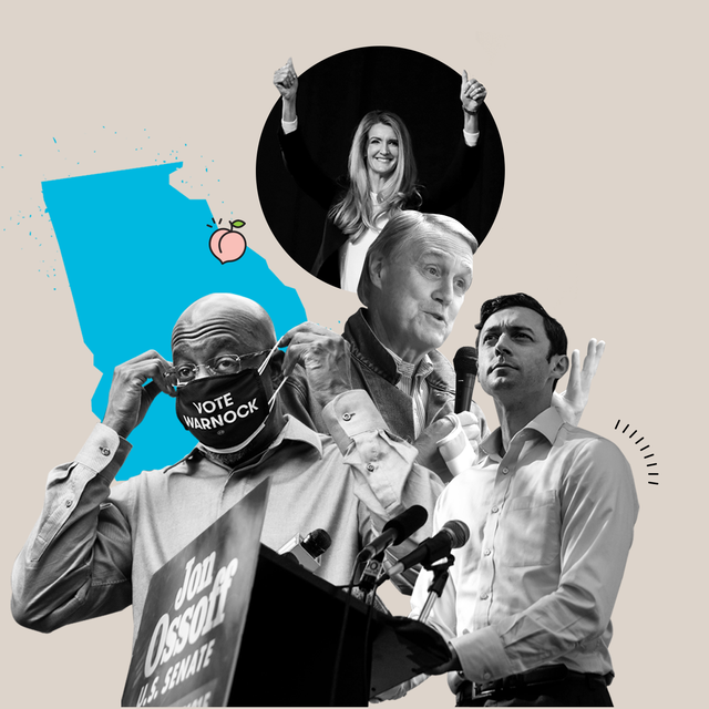 a collage of david perdue, jon ossoff, raphael warnock, and kelly loeffler, who are all running for senate in georgia
