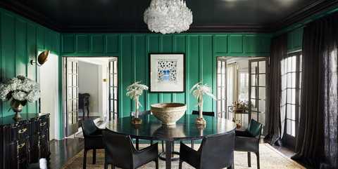 Room, Dining room, Furniture, Interior design, Green, Property, Building, Turquoise, House, Ceiling, 