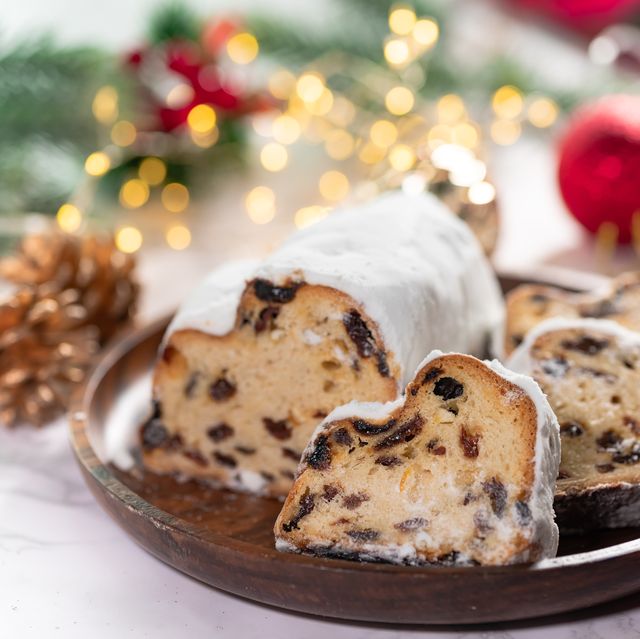 christmas stollen on wooden background traditional christmas festive pastry dessert stollen for christmas