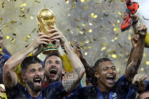 kylian mbappe, hugo lloris, olivier giroud during russia 2018 world cup final football match between france and croatia at the luzhniki stadium in moscow on july 15, 2018 photo by mehdi taamallahnurphoto via getty images